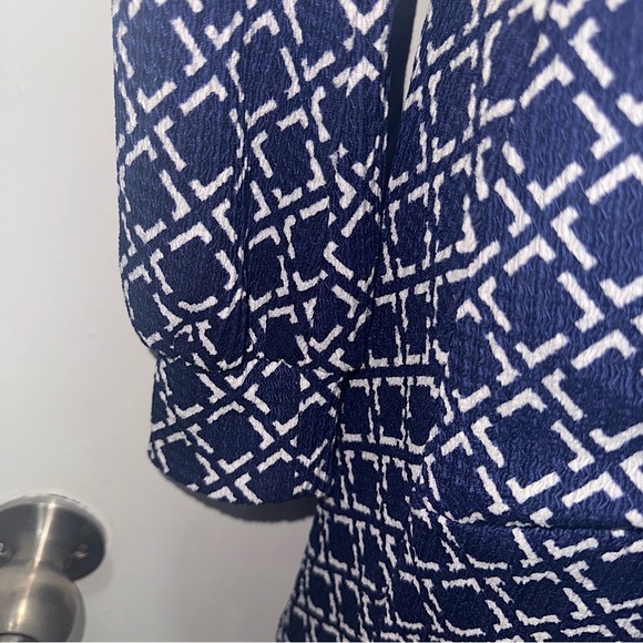 Navy & White Geometric Wrap Long Sleeve Mini Dress from Better Be - Picture 7 of 9